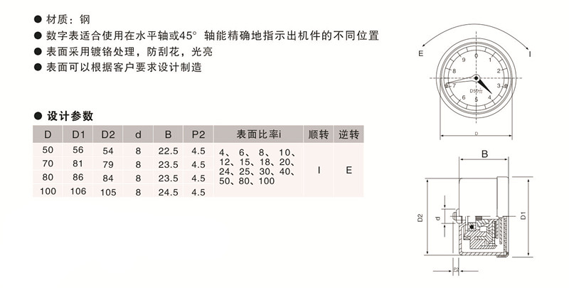 万向定制重锤表,内波纹手轮,背波纹手轮,椭圆拉手,胶木拉手,方形拉手